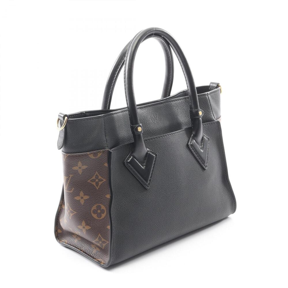Louis Vuitton On My Side Handbag Leather Canvas Monogram Black Brown